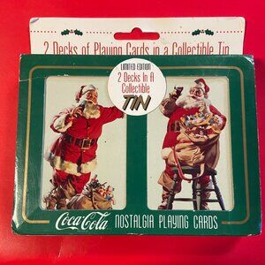 Coca Cola ~ Nostalgia Playing Cards w/Santas ~ 2 Decks ~ Collector Tin ~ 1995